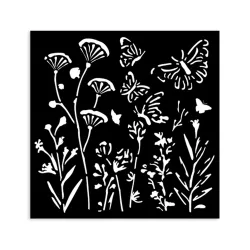 Vastag stencil 12 X 12 cm - Poppies and butterfly