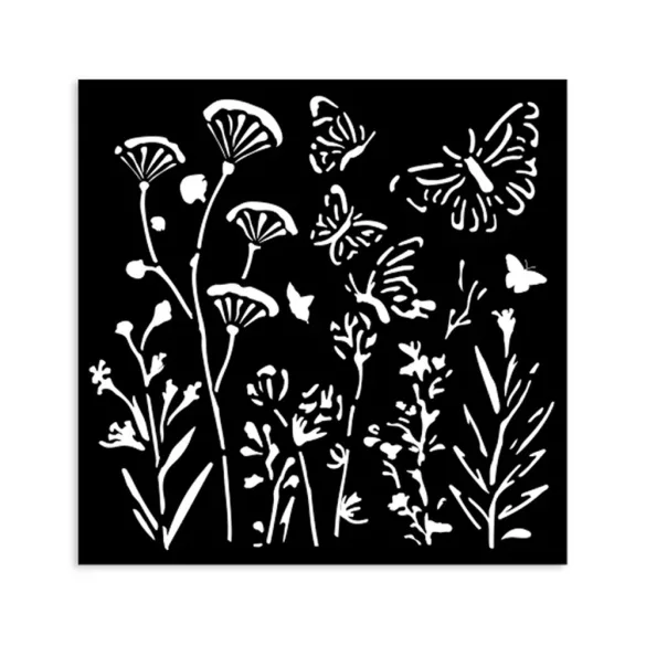Vastag stencil 12 X 12 cm - Poppies and butterfly