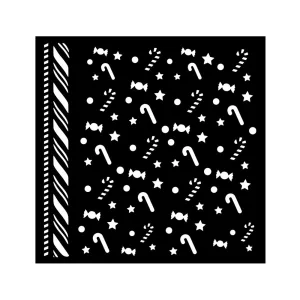 Vastag stencil 18 x 18 cm - Candy Christmas - candycanes pattern