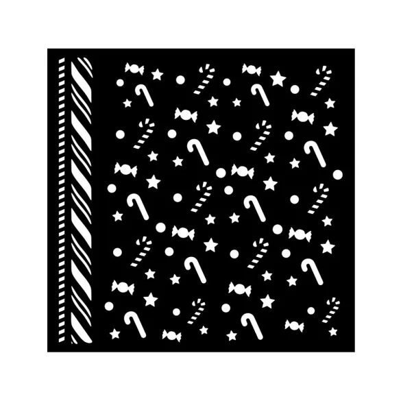 Vastag stencil 18 x 18 cm - Candy Christmas - candycanes pattern