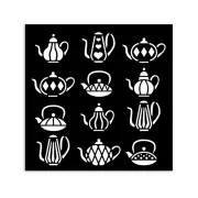 Vastag stencil 12 x 12 cm - Alice in Christmas tea pots